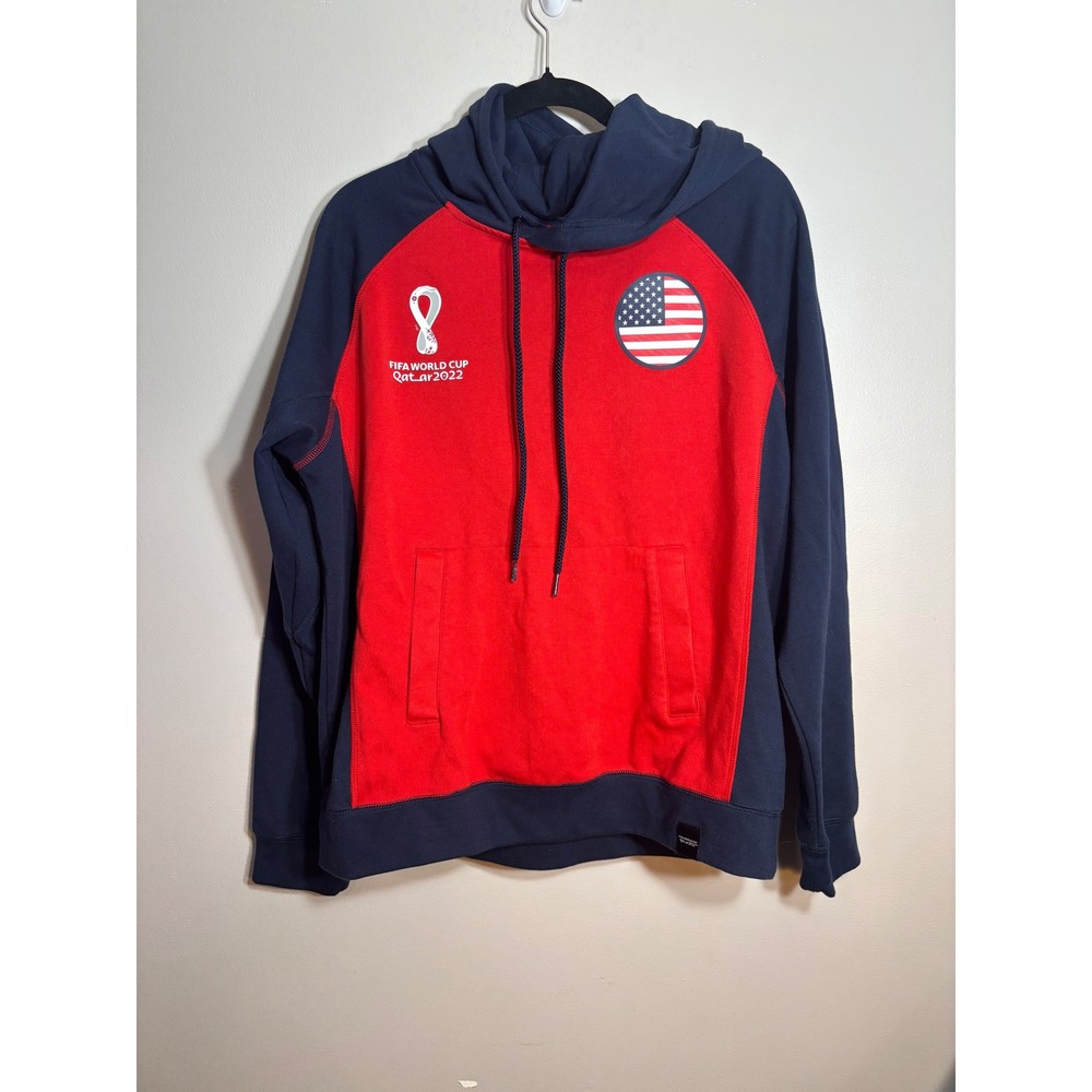 FIFA World Cup Qatar 2022 USA Soccer Hoodie Mens Large Navy Red Colorblock USMNT